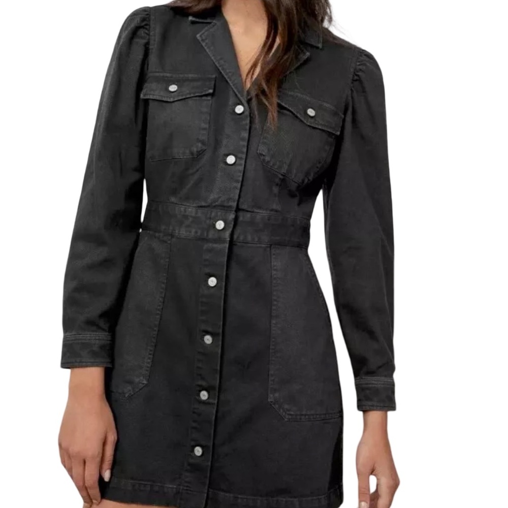 Rails Black Button-Front Long Sleeve Denim Dress